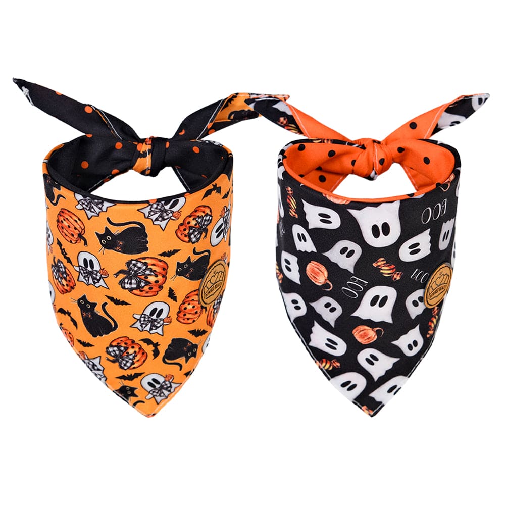 CROWNED BEAUTY Reversible Halloween Dog Bandanas -Spooky Whiskers Set- 2 Pack for Medium to XL Dogs DB135-L