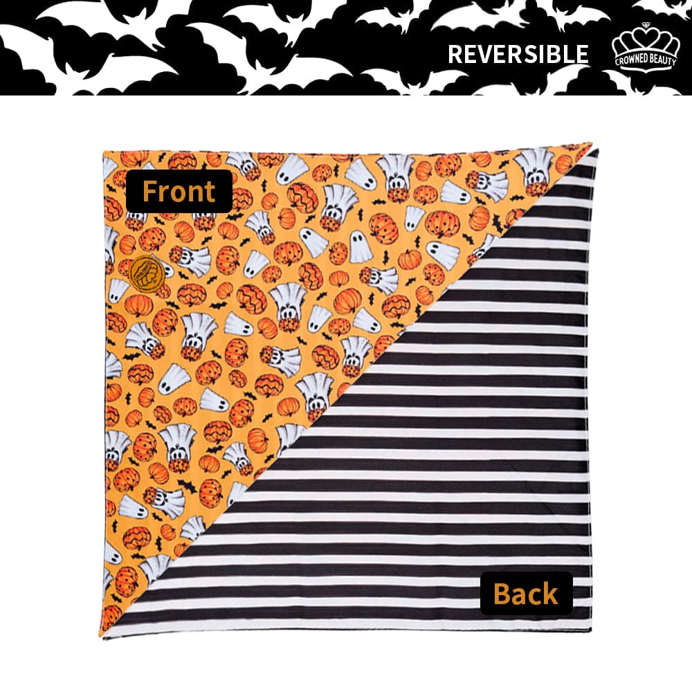 CROWNED BEAUTY Reversible Halloween Dog Bandanas -Haunted Pumpkins Set- 2 Pack for Medium to XL Dogs DB136-L