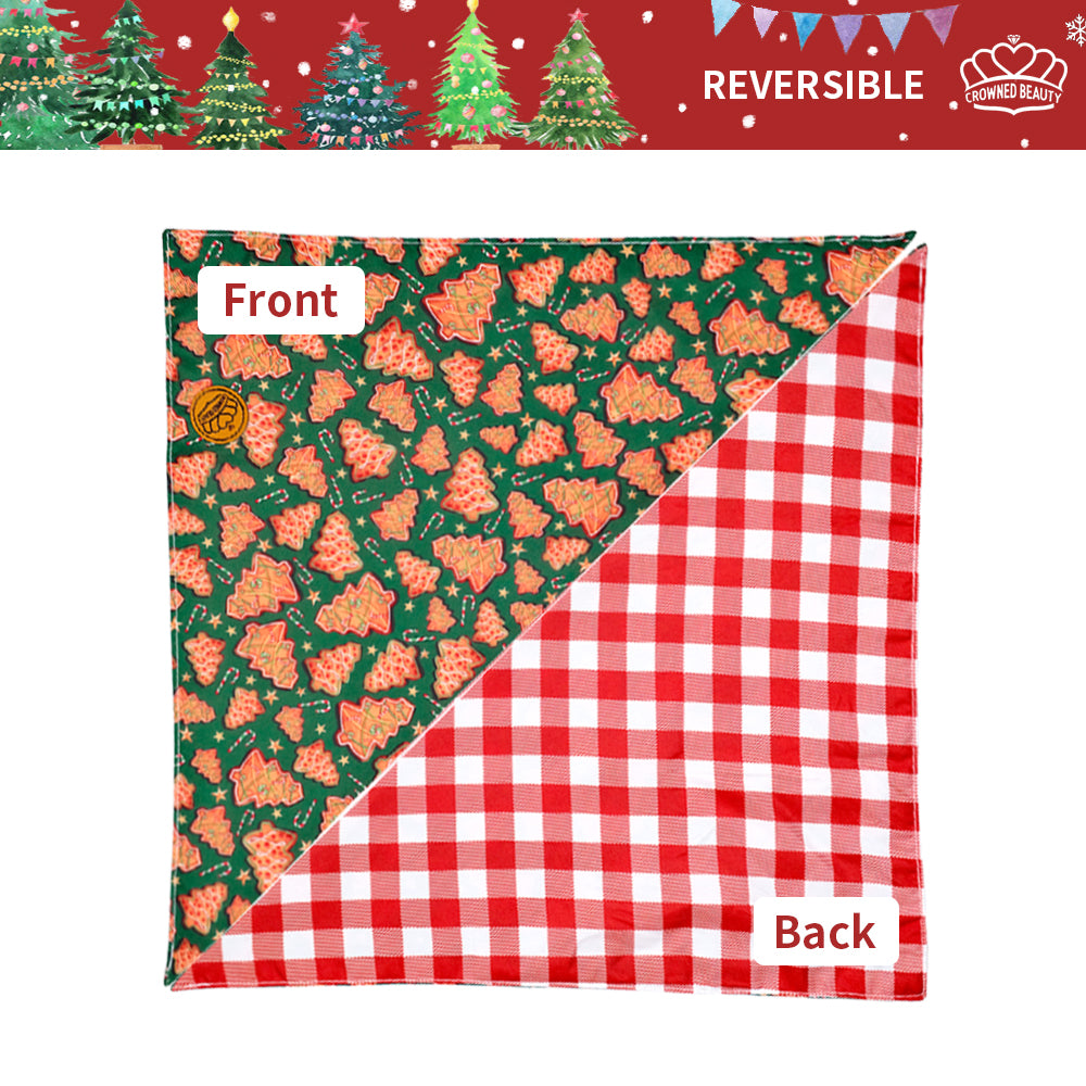 CROWNED BEAUTY Reversible Christmas Dog Bandanas -Gingerbread Joy Set- 2 Pack for Medium to XL Dogs DB137