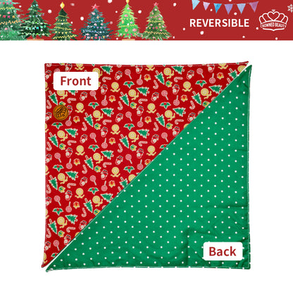 CROWNED BEAUTY Reversible Christmas Dog Bandanas -Gingerbread Delight Set- 2 Pack for Medium to XL Dogs DB138