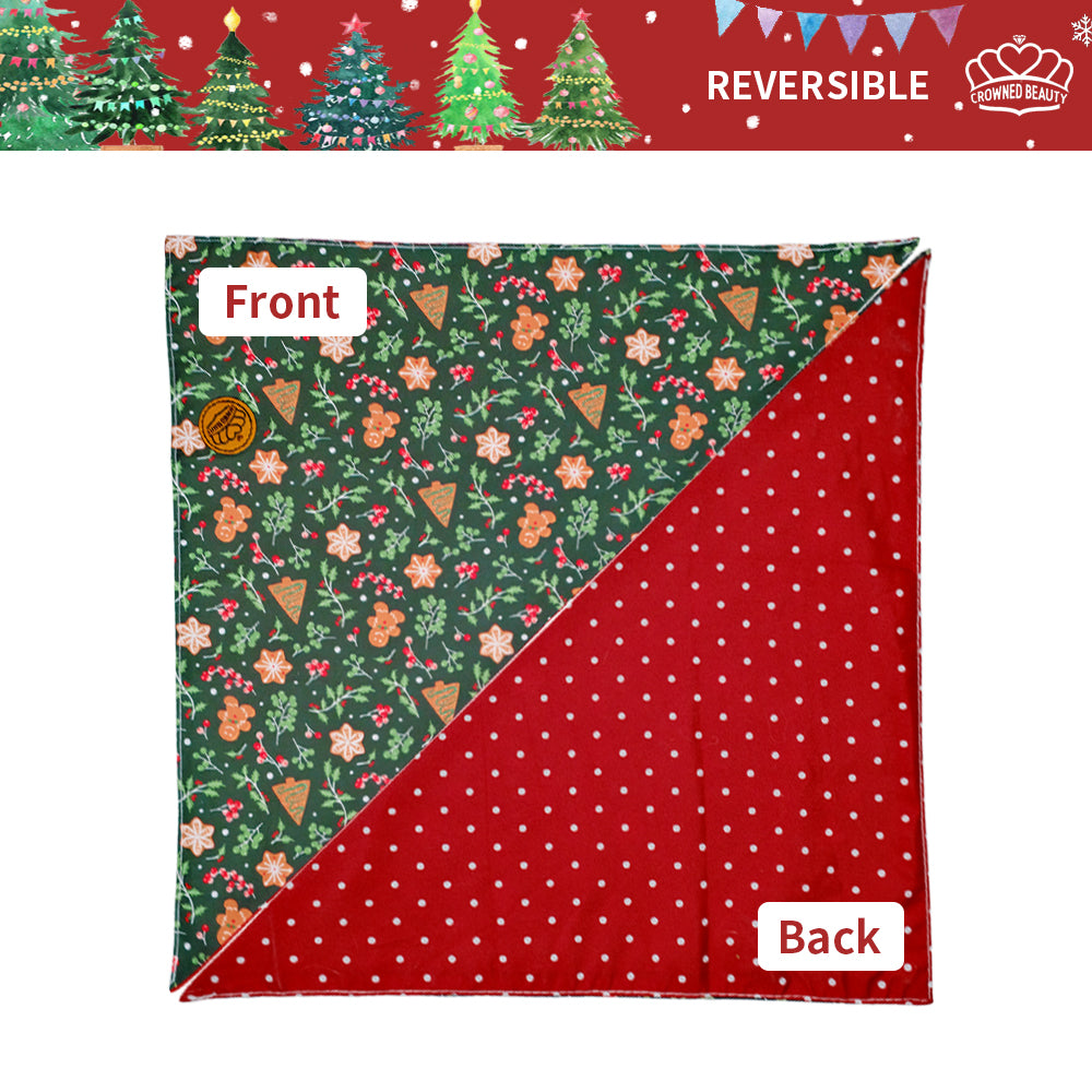 CROWNED BEAUTY Reversible Christmas Dog Bandanas -Gingerbread Delight Set- 2 Pack for Medium to XL Dogs DB138