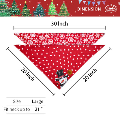 CROWNED BEAUTY Reversible Christmas Dog Bandanas -Snowy Bliss Set- 2 Pack for Medium to XL Dogs DB139