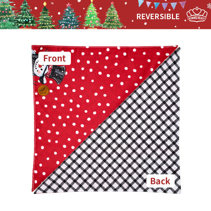 CROWNED BEAUTY Reversible Christmas Dog Bandanas -Snowy Bliss Set- 2 Pack for Medium to XL Dogs DB139