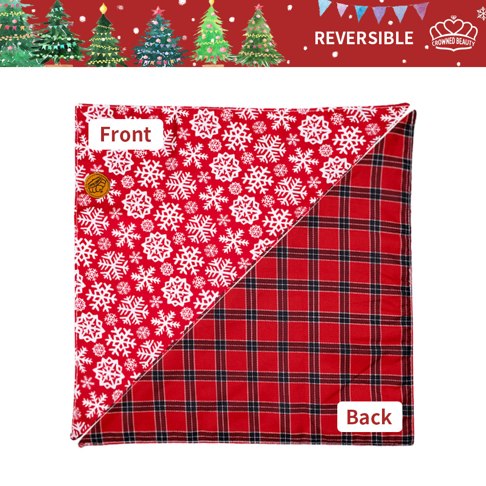 CROWNED BEAUTY Reversible Christmas Dog Bandanas -Snowy Bliss Set- 2 Pack for Medium to XL Dogs DB139