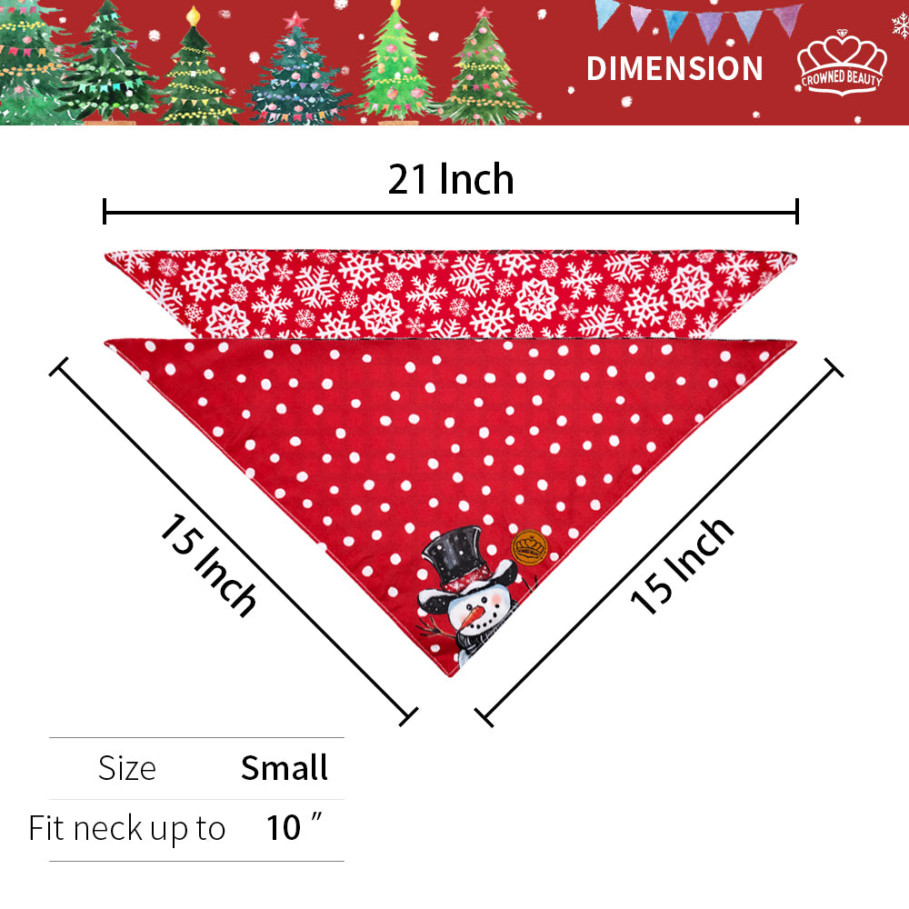 CROWNED BEAUTY Reversible Christmas Dog Bandanas -Snowy Bliss Set- 2 Pack for Medium to XL Dogs DB139