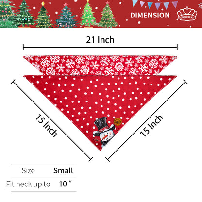 CROWNED BEAUTY Reversible Christmas Dog Bandanas -Snowy Bliss Set- 2 Pack for Medium to XL Dogs DB139