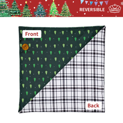 CROWNED BEAUTY Reversible Christmas Dog Bandanas -Festive Forest Set- 2 Pack for Medium to XL Dogs DB140