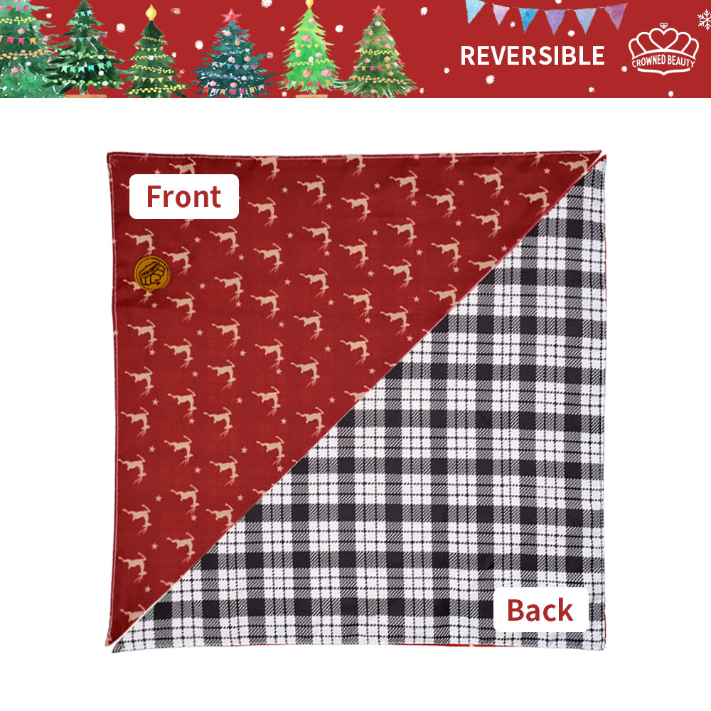 CROWNED BEAUTY Reversible Christmas Dog Bandanas -Festive Forest Set- 2 Pack for Medium to XL Dogs DB140