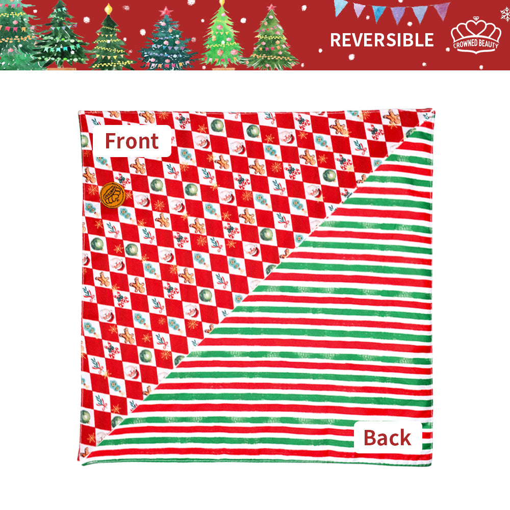 CROWNED BEAUTY Reversible Christmas Dog Bandanas -Nutcracker Cheer Set- 2 Pack for Medium to XL Dogs DB141