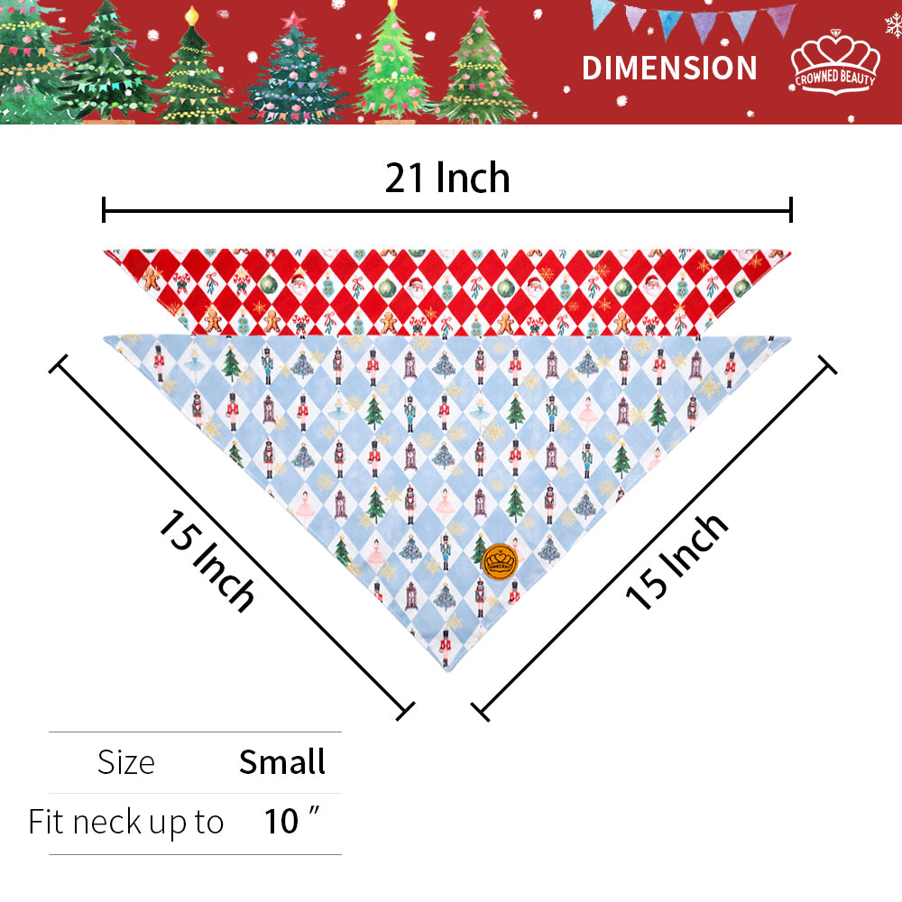 CROWNED BEAUTY Reversible Christmas Dog Bandanas -Nutcracker Cheer Set- 2 Pack for Medium to XL Dogs DB141