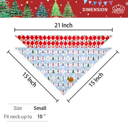 CROWNED BEAUTY Reversible Christmas Dog Bandanas -Nutcracker Cheer Set- 2 Pack for Medium to XL Dogs DB141