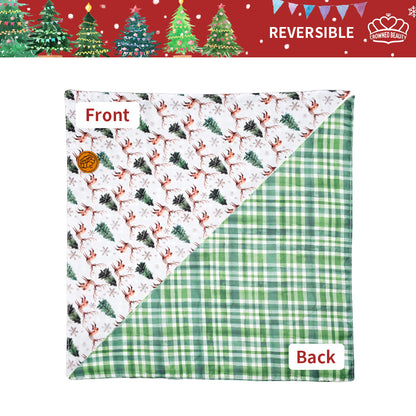 CROWNED BEAUTY Reversible Christmas Dog Bandanas -Winter Woods Set- 2 Pack for Medium to XL Dogs DB142