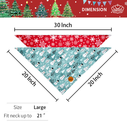 CROWNED BEAUTY Reversible Christmas Dog Bandanas -Snowy Magic Set- 2 Pack for Medium to XL Dogs DB143