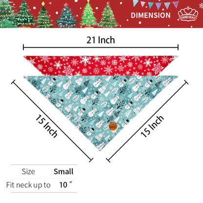 CROWNED BEAUTY Reversible Christmas Dog Bandanas -Snowy Magic Set- 2 Pack for Medium to XL Dogs DB143