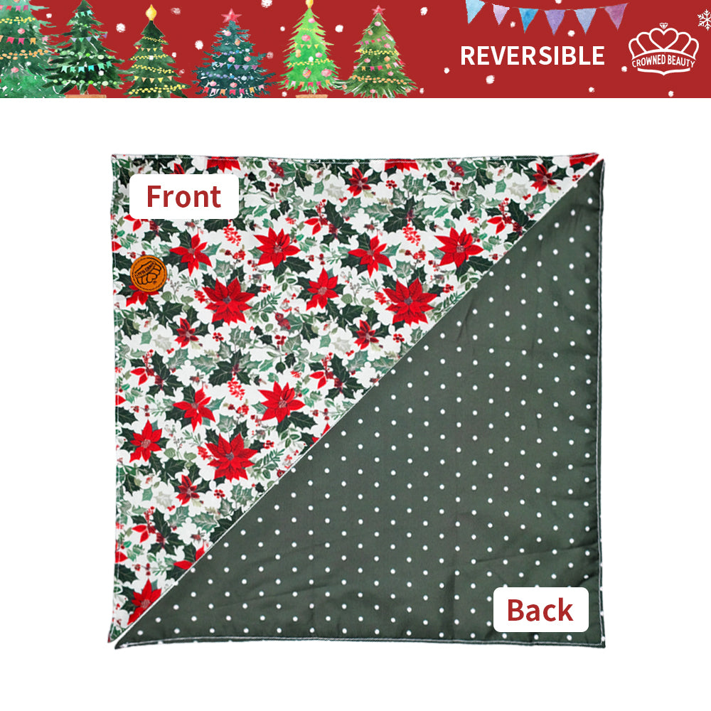 CROWNED BEAUTY Reversible Christmas Dog Bandanas -Holiday Blooms Set- 2 Pack for Medium to XL Dogs DB144