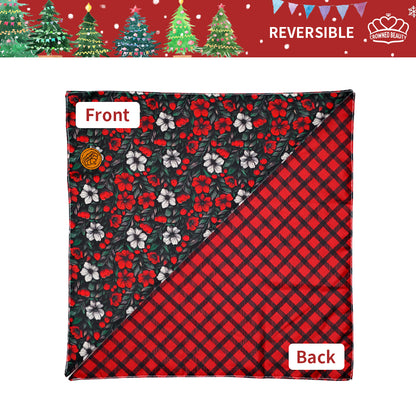 CROWNED BEAUTY Reversible Christmas Dog Bandanas -Holiday Blooms Set- 2 Pack for Medium to XL Dogs DB144