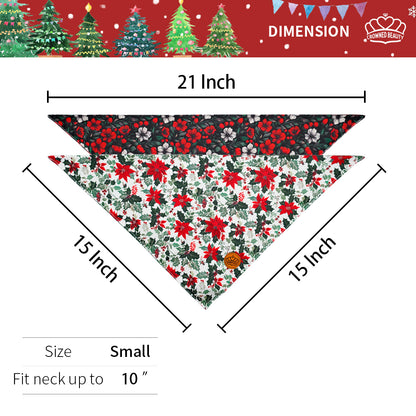 CROWNED BEAUTY Reversible Christmas Dog Bandanas -Holiday Blooms Set- 2 Pack for Medium to XL Dogs DB144