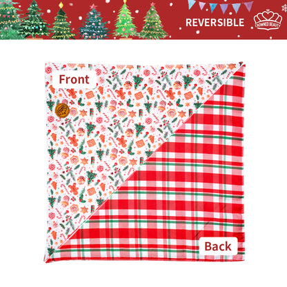 CROWNED BEAUTY Reversible Christmas Dog Bandanas -Jolly Greens Set- 2 Pack for Medium to XL Dogs DB145