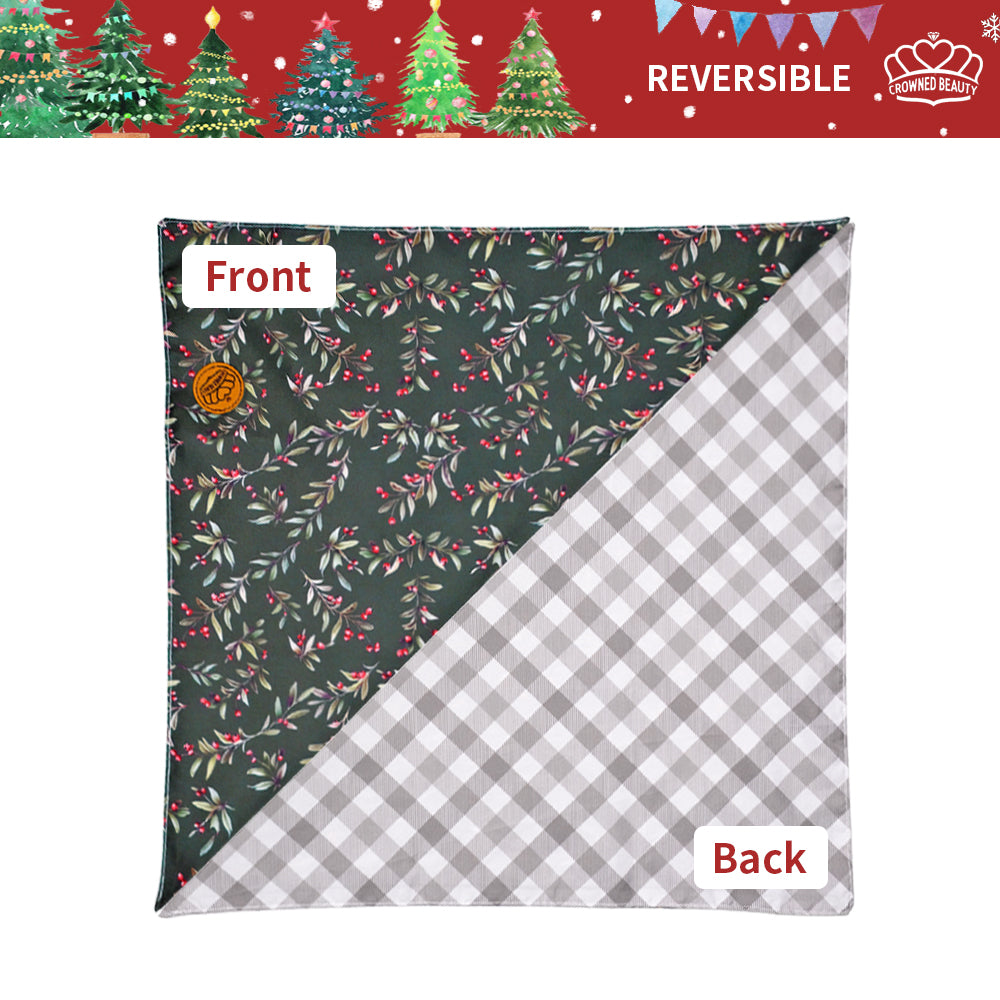 CROWNED BEAUTY Reversible Christmas Dog Bandanas -Jolly Greens Set- 2 Pack for Medium to XL Dogs DB145