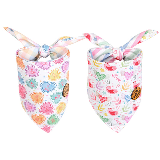 CROWNED BEAUTY Reversible Valentine's Day Dog Bandanas -Sweet Love Set- 2 Pack for Medium to XL Dogs DB147-L