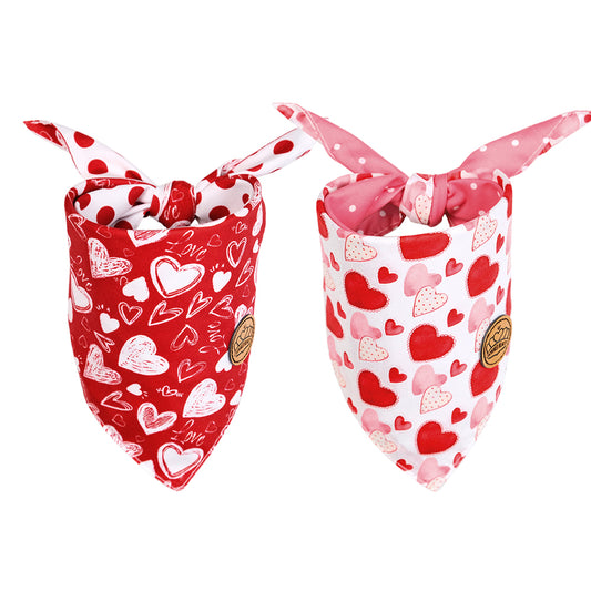 CROWNED BEAUTY Reversible Valentine's Day Dog Bandanas -Love Note Set- 2 Pack for Medium to XL Dogs DB148-L