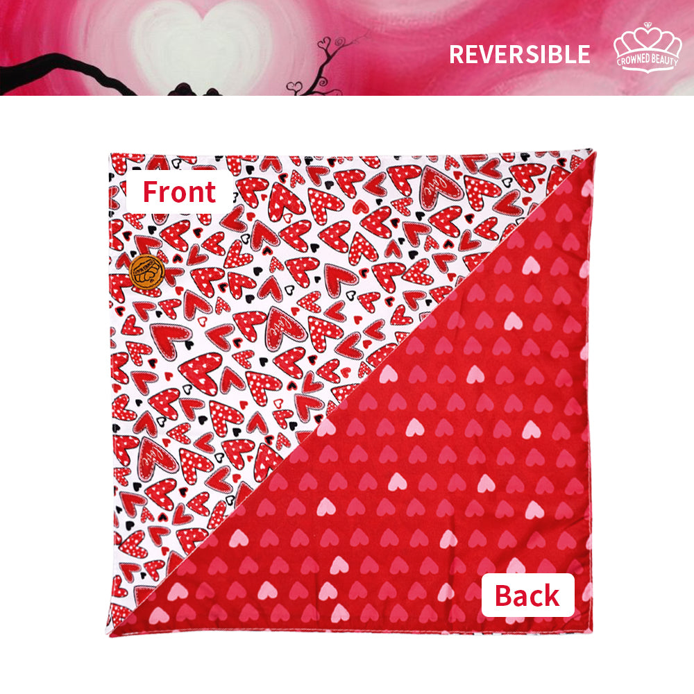 CROWNED BEAUTY Reversible Valentine's Day Dog Bandanas -Heart Sprinkles Set- 2 Pack for Medium to XL Dogs DB149-L