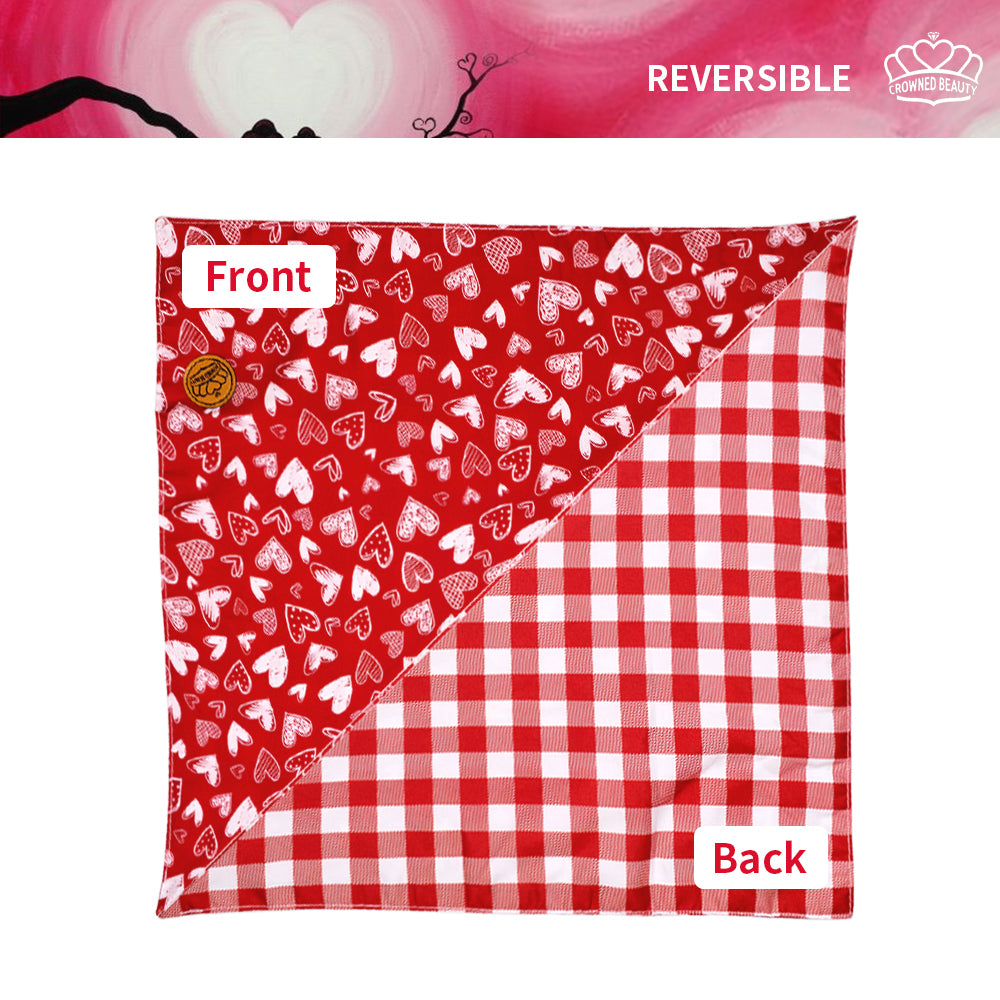 CROWNED BEAUTY Reversible Valentine's Day Dog Bandanas -Heart Sprinkles Set- 2 Pack for Medium to XL Dogs DB149-L