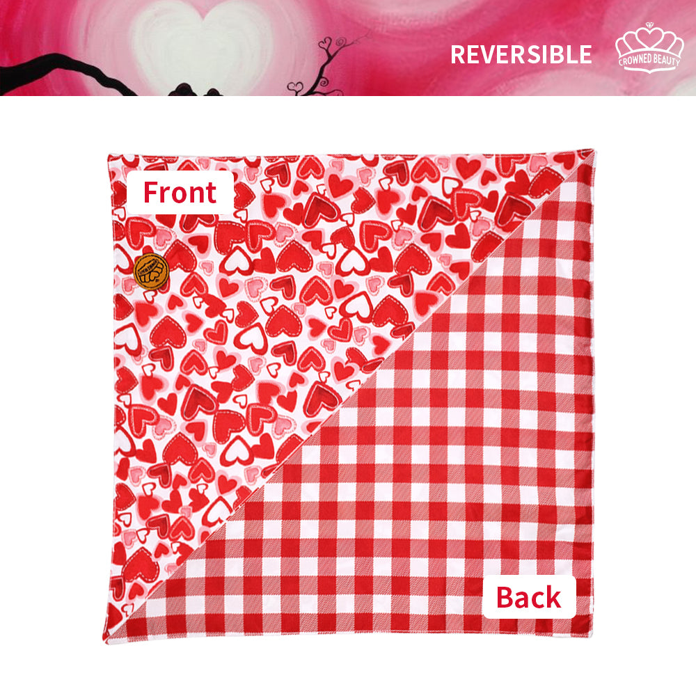 CROWNED BEAUTY Reversible Valentine's Day Dog Bandanas -Sweet Hearts Set- 2 Pack for Medium to XL Dogs DB150-L