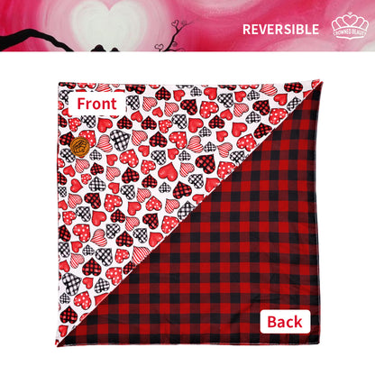 CROWNED BEAUTY Reversible Valentine's Day Dog Bandanas -Sweet Hearts Set- 2 Pack for Medium to XL Dogs DB150-L