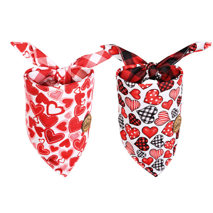 CROWNED BEAUTY Reversible Valentine's Day Dog Bandanas -Sweet Hearts Set- 2 Pack for Medium to XL Dogs DB150-L