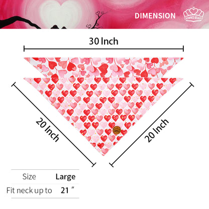 CROWNED BEAUTY Reversible Valentine's Day Dog Bandanas -Heart Charm Set- 2 Pack for Medium to XL Dogs DB151-L