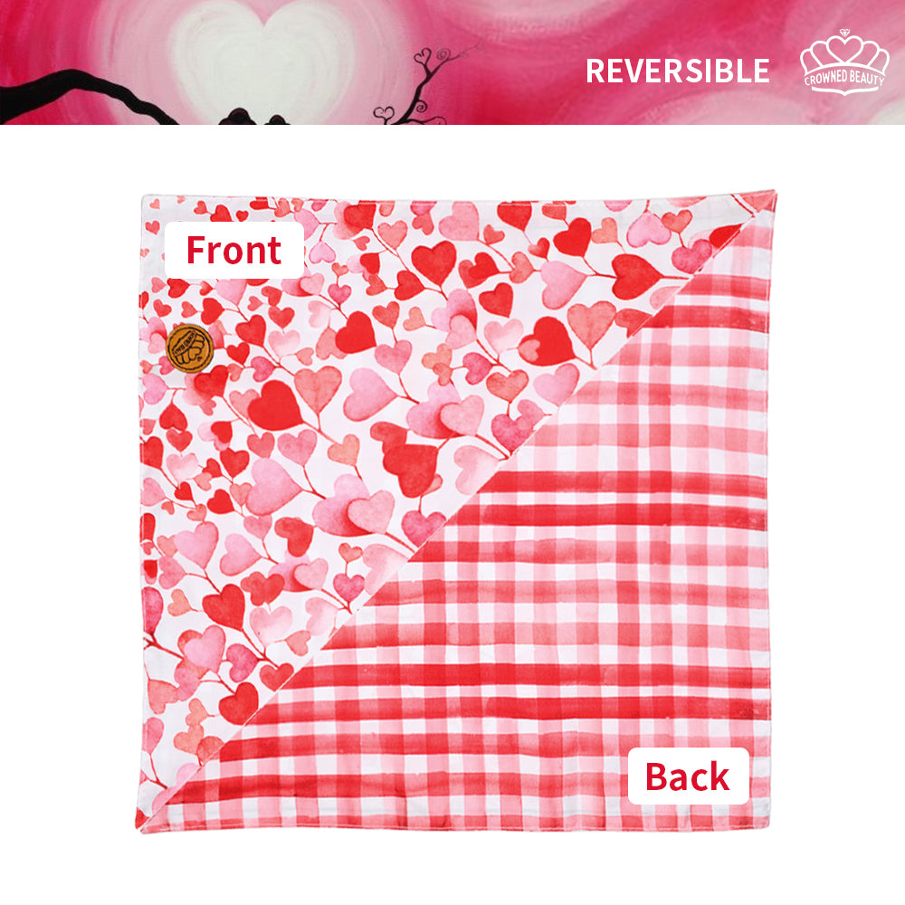 CROWNED BEAUTY Reversible Valentine's Day Dog Bandanas -Heart Charm Set- 2 Pack for Medium to XL Dogs DB151-L