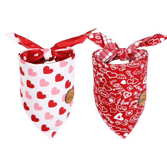 CROWNED BEAUTY Reversible Valentine's Day Dog Bandanas -Love Paws Set- 2 Pack for Medium to XL Dogs DB152-L