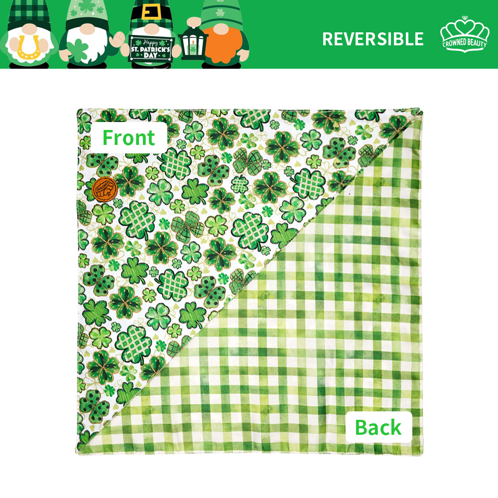 St. Patrick's Day Dog Bandanas 2-Pack Lucky & Blessed Set, Reversible Green Dots & Plaid Scarves for Medium to Extra Large Dogs