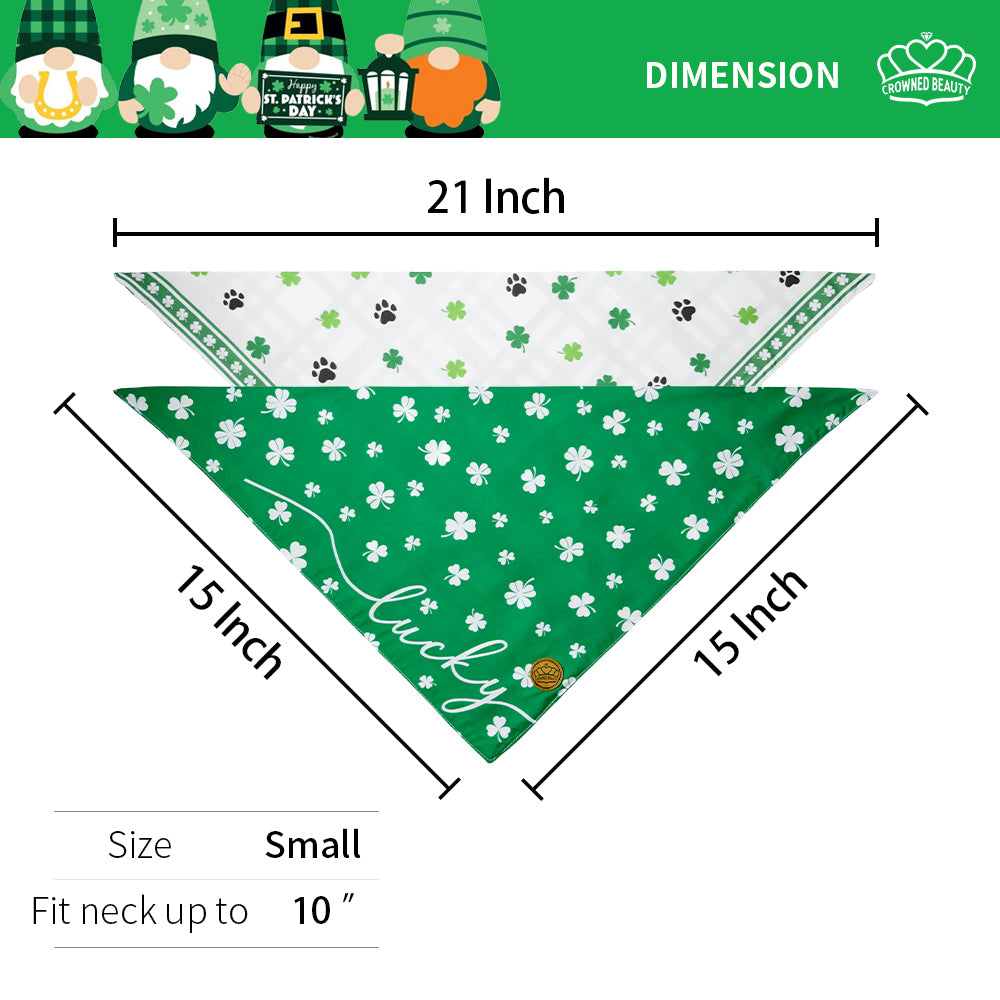 CROWNED BEAUTY St Patricks Day Dog Bandanas Large 2 Pack, Lucky Charm Set, DB31-L