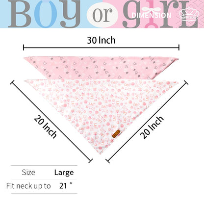 CROWNED BEAUTY Gender Reveal Dog Bandanas Reversible Large 2 Pack, It's a Girl DB52