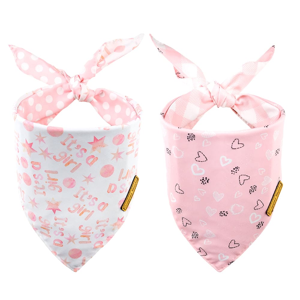 CROWNED BEAUTY Gender Reveal Dog Bandanas Reversible Large 2 Pack, It's a Girl DB52