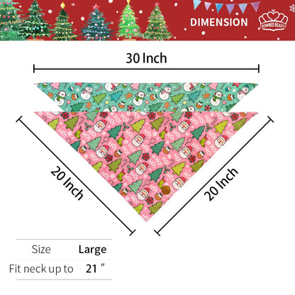 CROWNED BEAUTY Reversible Christmas Dog Bandanas - HO HO HO Set-2 Pack for Medium to XL Dogs DB81