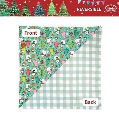 CROWNED BEAUTY Reversible Christmas Dog Bandanas - HO HO HO Set-2 Pack for Medium to XL Dogs DB81