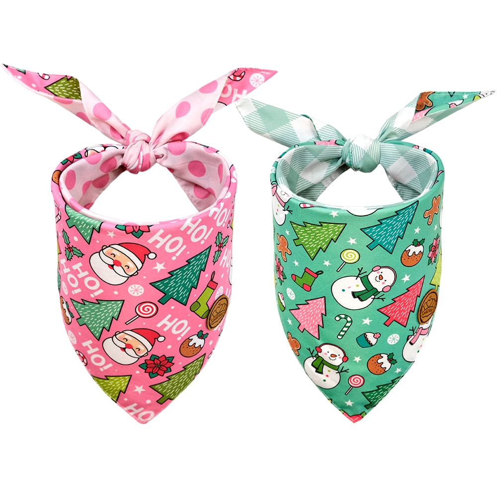 CROWNED BEAUTY Reversible Christmas Dog Bandanas - HO HO HO Set-2 Pack for Medium to XL Dogs DB81