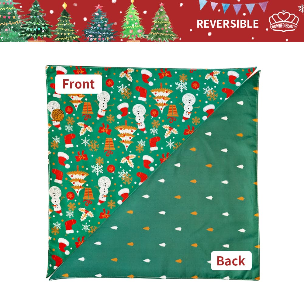 CROWNED BEAUTY Reversible Christmas Dog Bandanas - Santa Spruce Set-2 Pack for Medium to XL Dogs DB82