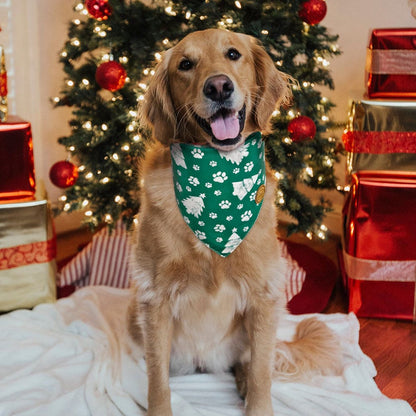 CROWNED BEAUTY Reversible Christmas Dog Bandanas - Pine & Reindeer Set-2 Pack for Medium to XL Dogs DB83