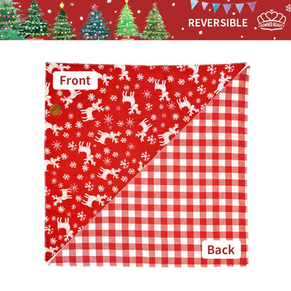 CROWNED BEAUTY Reversible Christmas Dog Bandanas - Pine & Reindeer Set-2 Pack for Medium to XL Dogs DB83