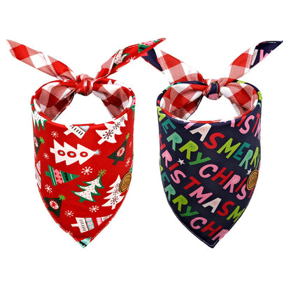 CROWNED BEAUTY Reversible Christmas Dog Bandanas - Merry Pine Set-2 Pack for Medium to XL Dogs DB84