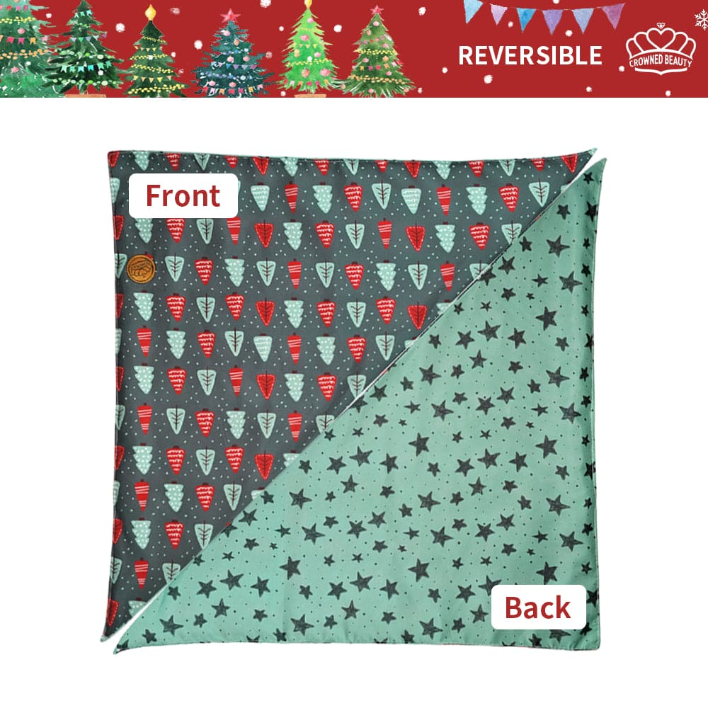 CROWNED BEAUTY Reversible Christmas Dog Bandanas - Truck & Pine Set-2 Pack for Medium to XL Dogs DB86