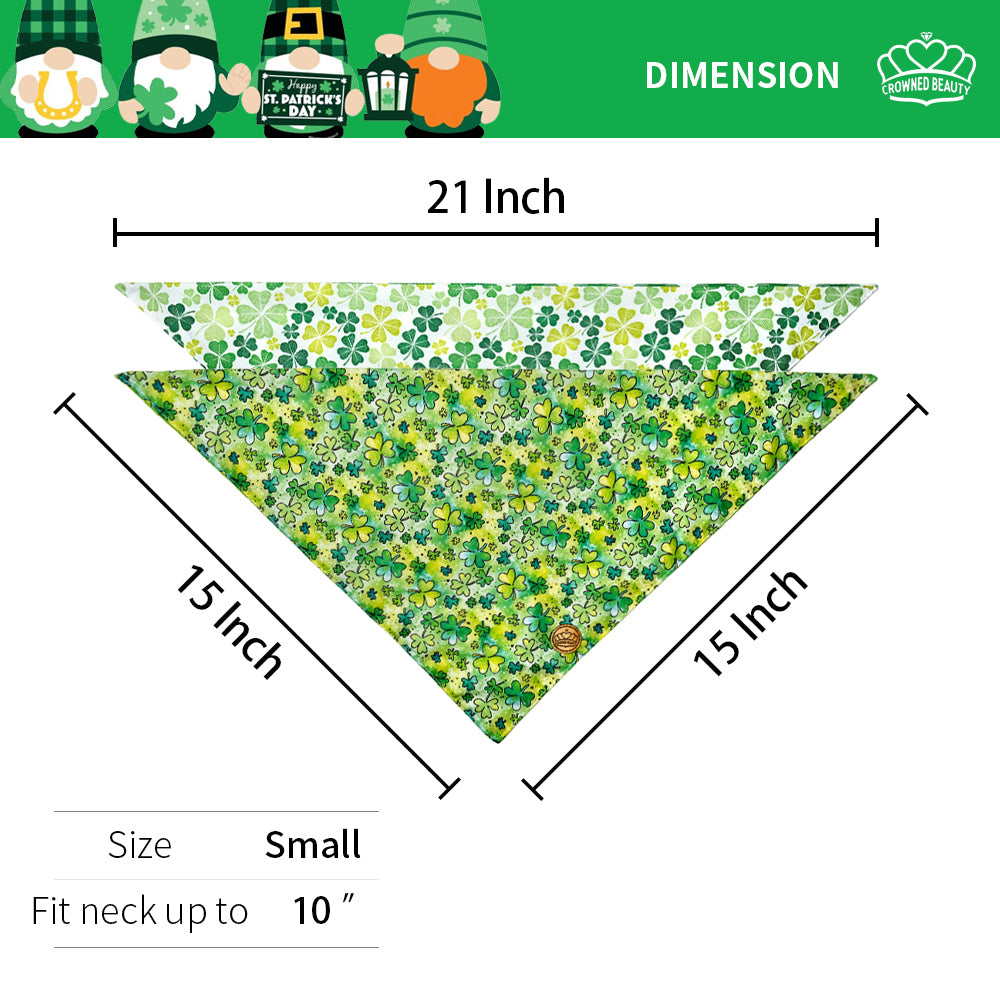 CROWNED BEAUTY Reversible St Patricks Day Dog Bandanas -Shamrock Shine Set- 2 Pack for Medium to XL Dogs DB91-L