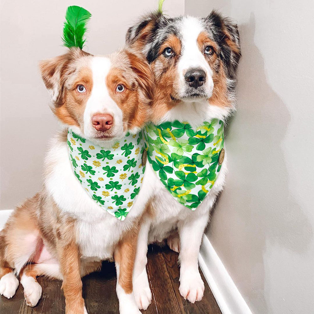 CROWNED BEAUTY Reversible St Patricks Day Dog Bandanas -Clover Charm Set- 2 Pack for Medium to XL Dogs DB92-L