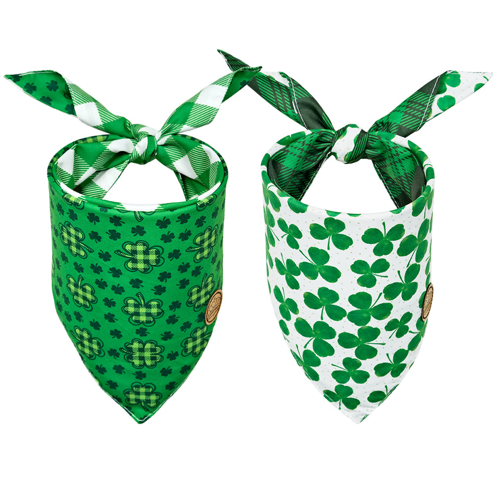 CROWNED BEAUTY Reversible St Patricks Day Dog Bandanas -Irish Inspire Set- 2 Pack for Medium to XL Dogs DB94-L