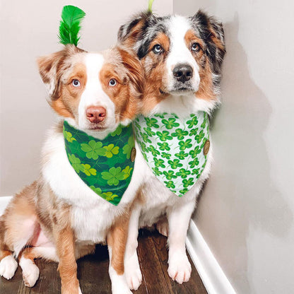 CROWNED BEAUTY Reversible St Patricks Day Dog Bandanas -Lucky Leaf Set- 2 Pack for Medium to XL Dogs DB95-L