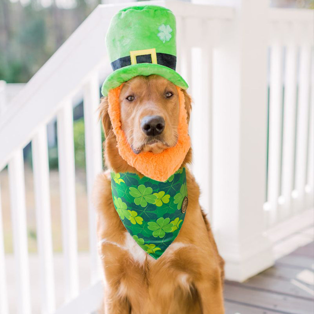 CROWNED BEAUTY Reversible St Patricks Day Dog Bandanas -Lucky Leaf Set- 2 Pack for Medium to XL Dogs DB95-L